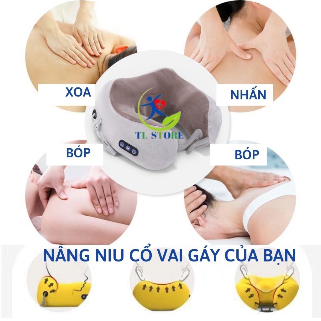 [FreeShip – Hàng Cao Cấp] Gối Massage Vòng Cổ Chữ U 360 Đa Năng - Hỗ Trợ Mát Xa Vùng Cổ