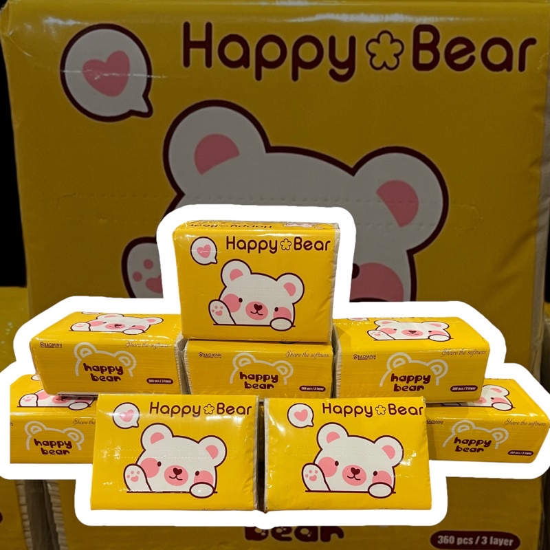 Thùng 24 gói khăn ăn rút tre HAPPY BEAR Vàng