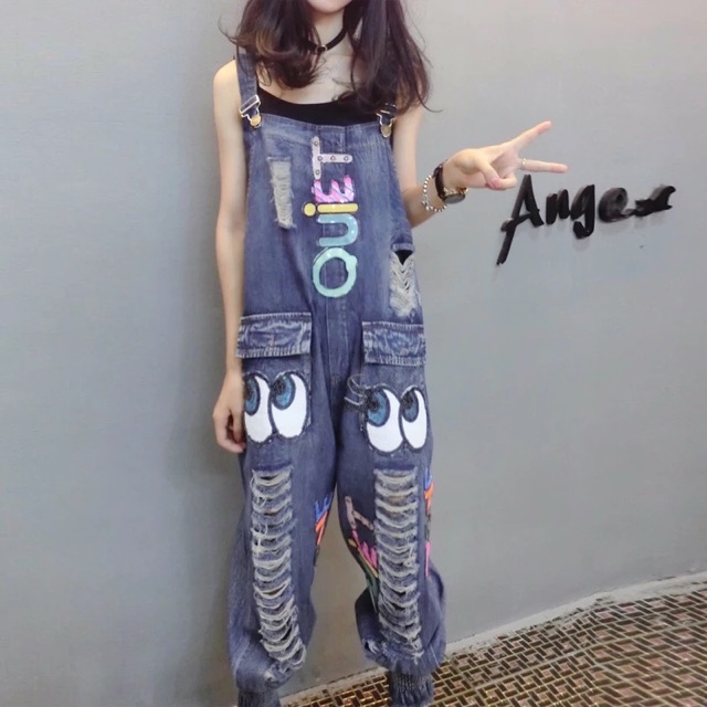 Quần Yếm phong cách cá tính/ Quần bò yếm đẹp/ Quần bò độc đáo | BigBuy360 - bigbuy360.vn