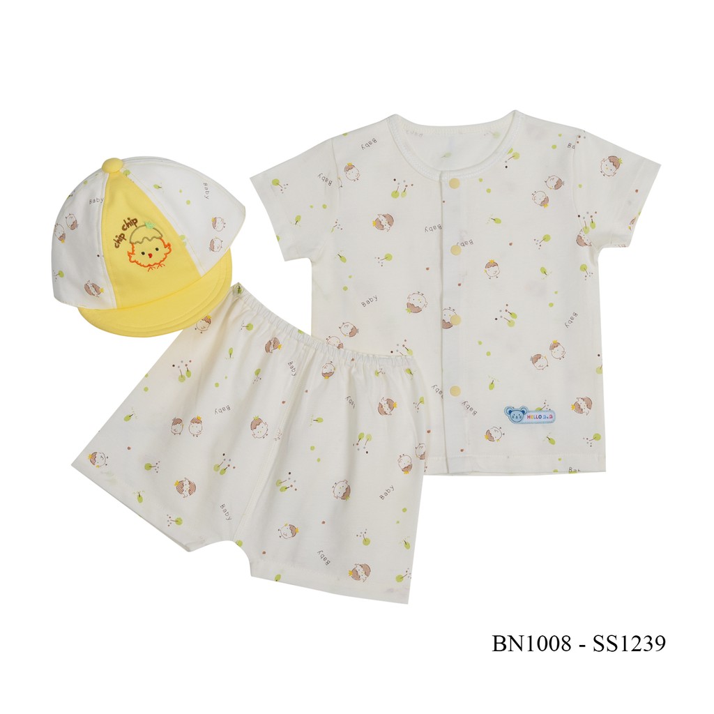Bộ sơ sinh bông tay ngắn 1008- HELLO BB
