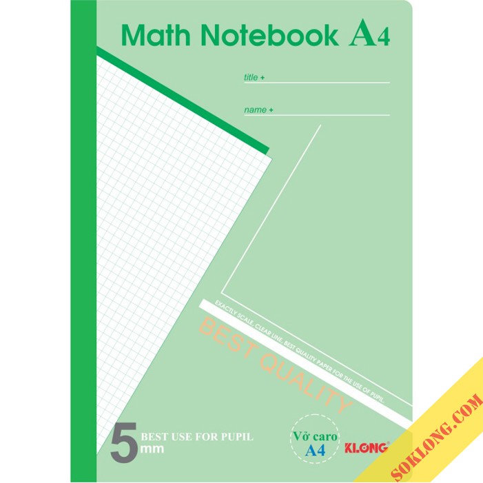 Vở A4 200 trang caro MS 298 Math Notebook tiện lợi cho học toán sổ Klong