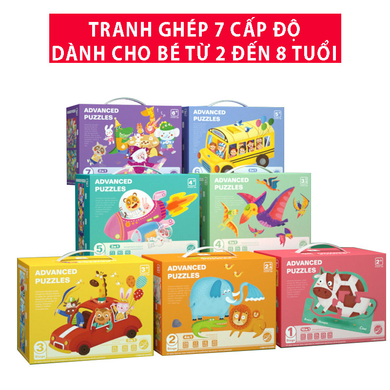 Bộ tranh ghép 7 cấp độ cho bé bắt đầu chơi từ 2 tuổi trở lên TRỌN BỘ DochoitreemHCM