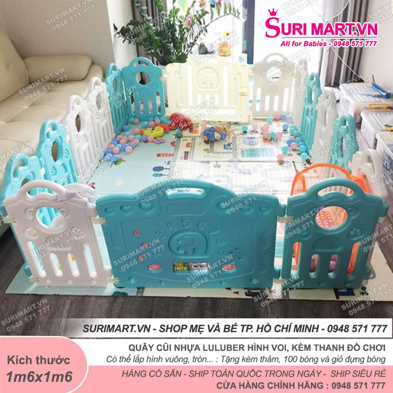 (Sẵn HCM) Bộ nhà bóng cầu trượt Luluber 14 tấm (1m6x1m6 kèm quà tặng)