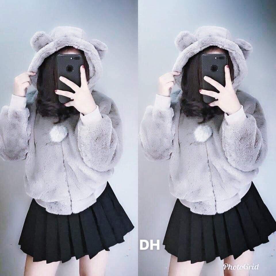 Áo Lông Quả Bông tai Thỏ Siêu Đáng Yêu, Áo Khoác Mùa Đông Bất Chấp Đại Hàn