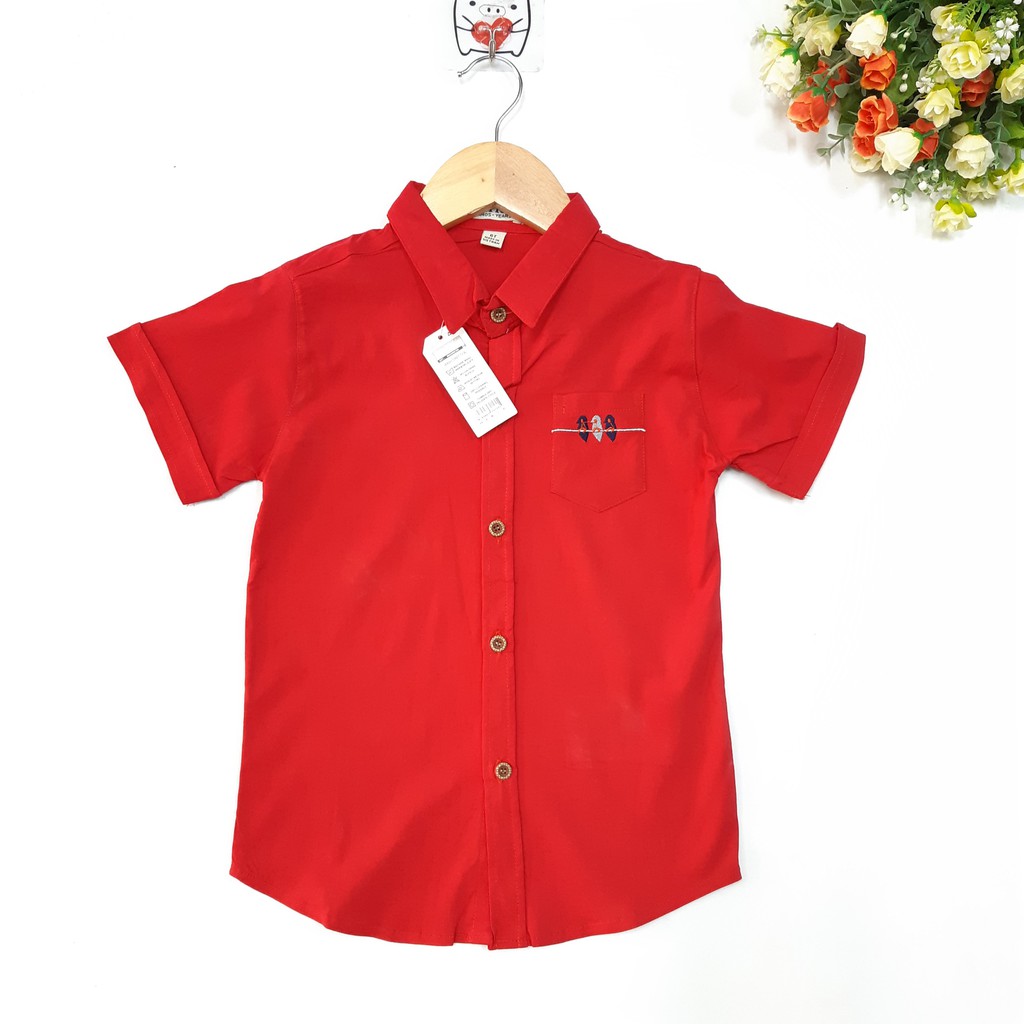 DG89-A-05- Áo somi tay ngắn bé trái, chất kate thun co giãn, size 2-7, màu đỏ, made in Việt Nam