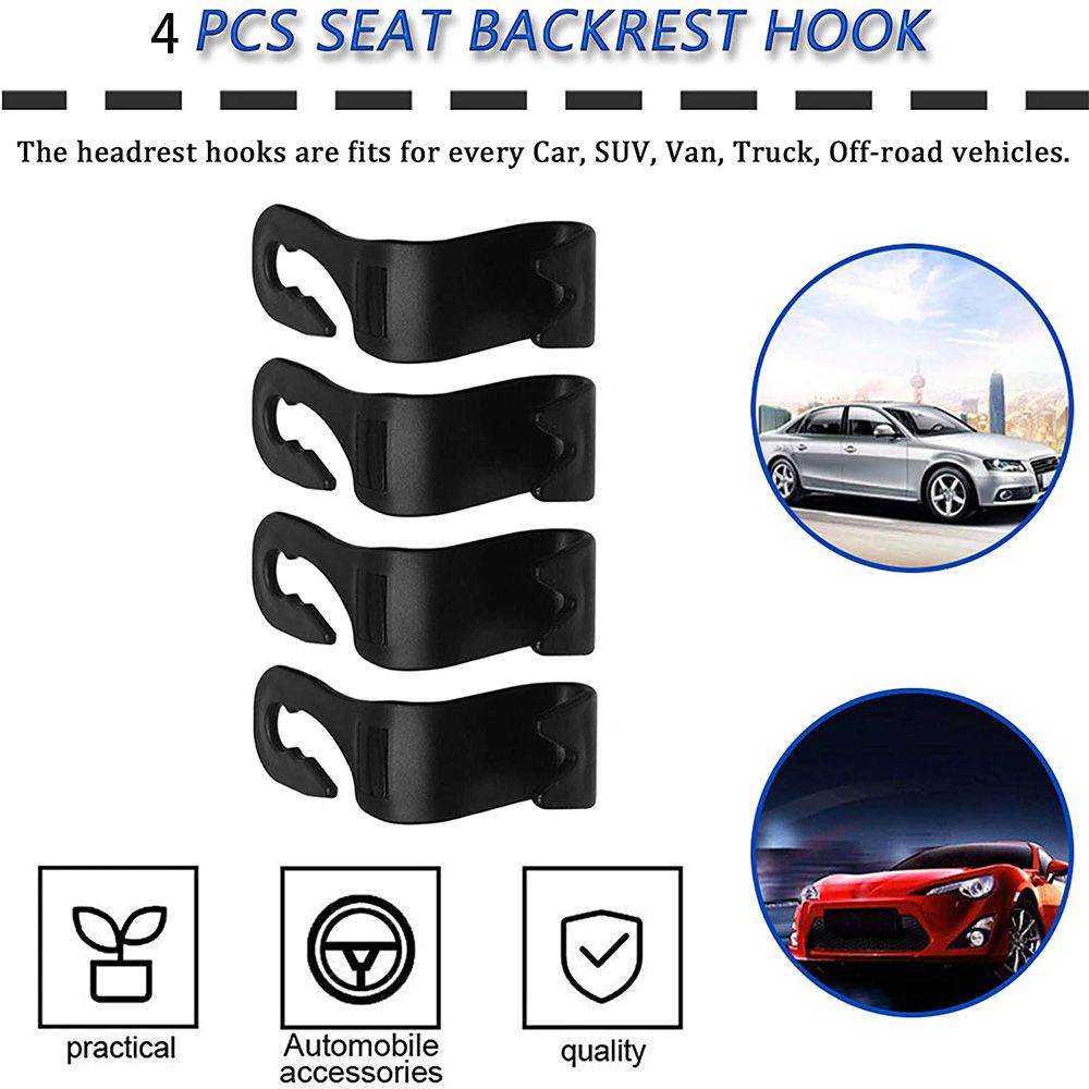 Set 4 Móc Treo Đồ Gắn Lưng Ghế Xe Hơi Đa Năng Tiện Dụng