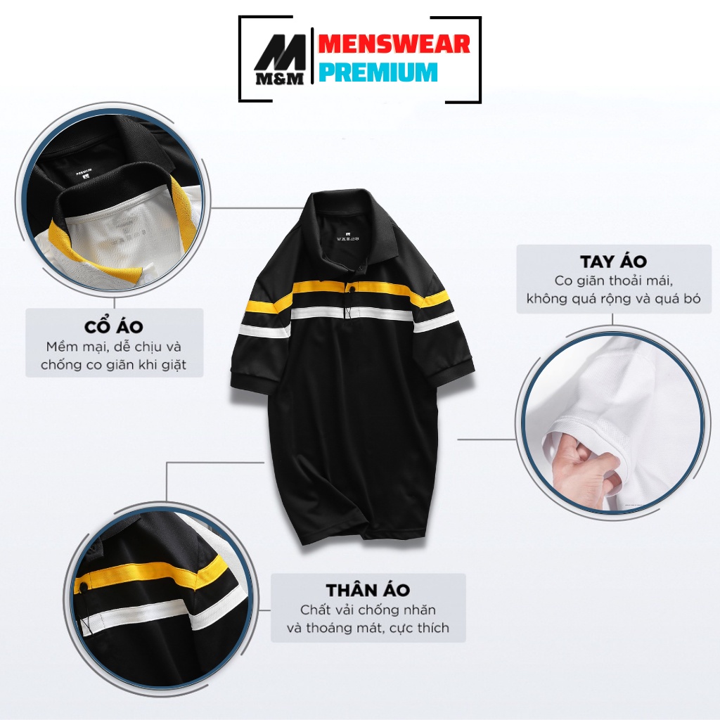 Áo Polo Nam Cao Cấp M&amp;M, Áo Polo Nam Hàng Hiệu Cổ Bẻ Tay Ngắn Phối Sọc Vải Polo CoolMax Jersey Xuất Xịn Chuẩn Form HC97