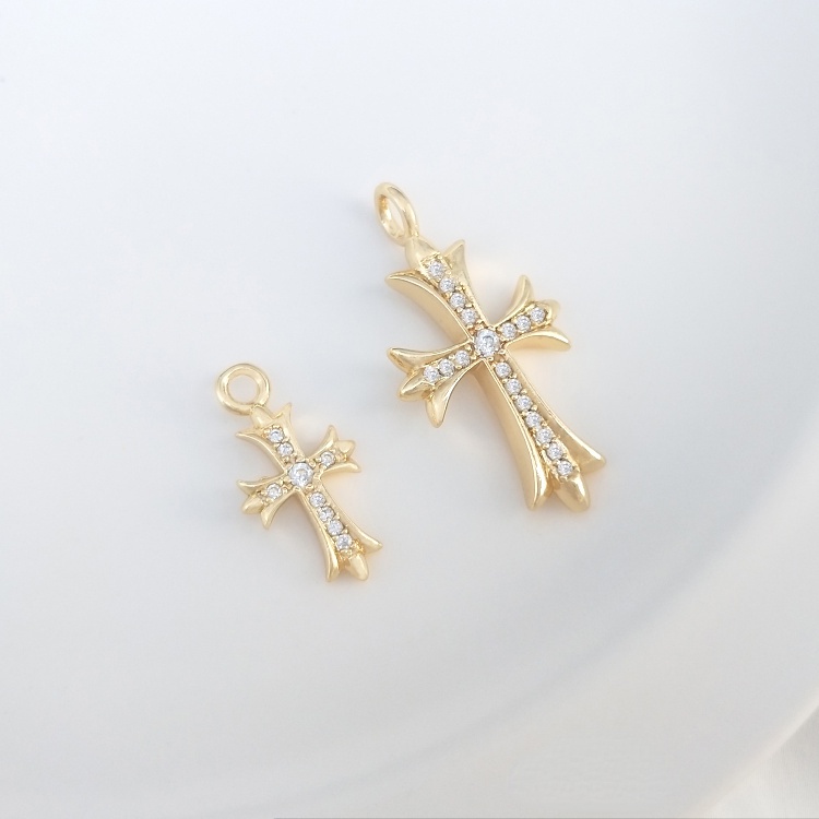 Mặt Dây Chuyền Hình Thánh Giá Bằng Đồng Mạ Vàng 14K diy Có Khảm Đá Nhiều Màu Sắc