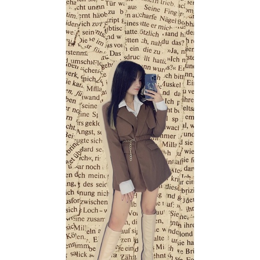 Áo khoác Blazer nâu có kèm đai lưng