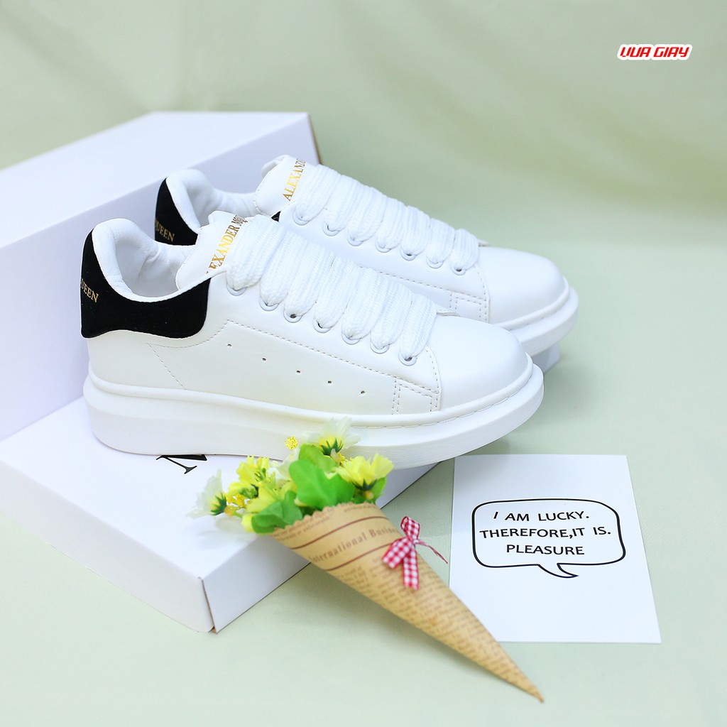 Giày MCQueen trắng gót nhung dây lụa nam nữ 💥 Giày thể thao sneaker nam nữ MCQ trắng da PU cao cấp Full Box