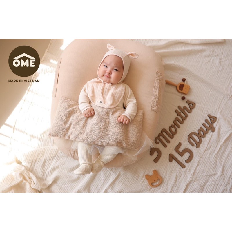 Yếm và Mũ vải xô tai gấu OME sơ sinh (0-6m) cao cấp [ babyboo ]