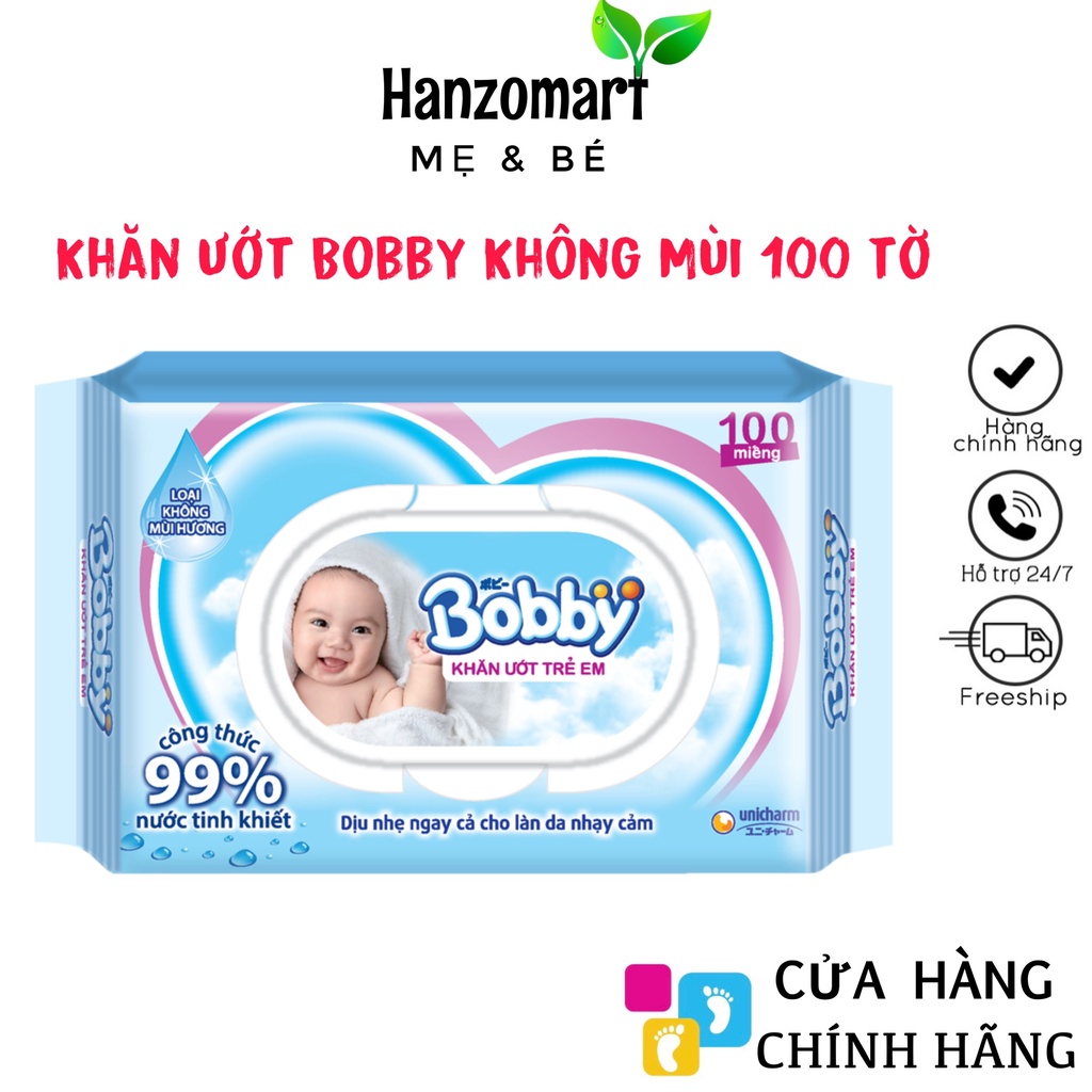 Khăn giấy ướt kháng khuẩn Booby không mùi hương (100 tờ có nắp)