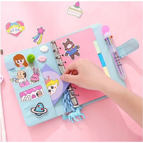 Set sổ tay A6 gồm 18 phụ kiện bằng da PU 4 màu pastel xinh xắn, dùng làm quà tặng, sổ tay nhật kí