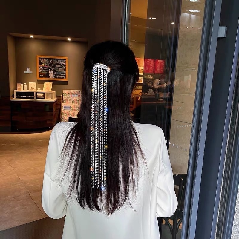Kẹp Tóc Bện Tua Rua Đính Đá Lấp Lánh Sang Trọng Cho Nữ