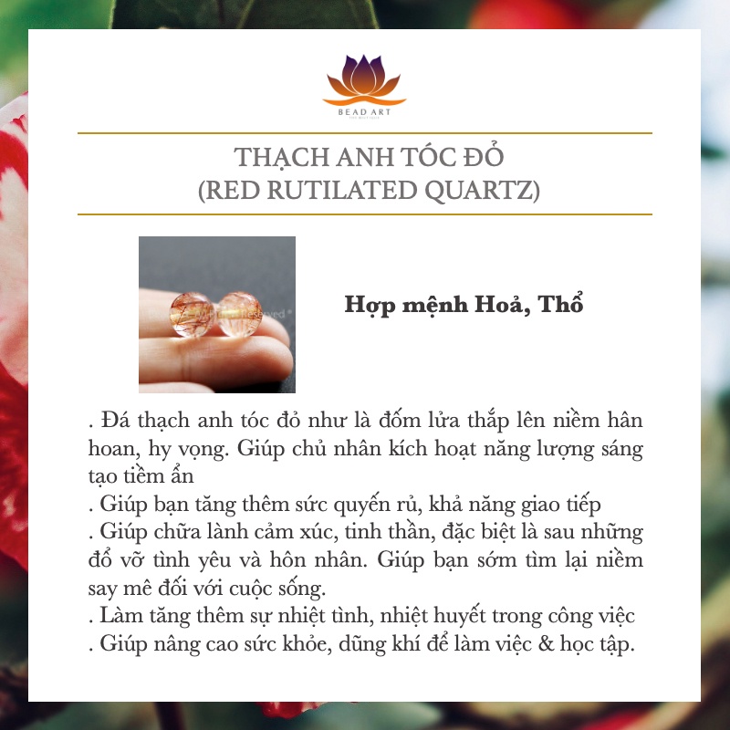9MM Đá T.A Tóc Đỏ Loại AA, Hoả, Thổ,  Đá Phối Vòng Tay Phong Thuỷ, Chuỗi Hạt S50 - Bead Art