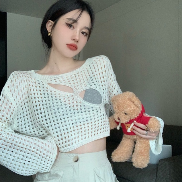 ✨✨Áo Croptop Dệt Kim Tay Dài Chống Nắng Thời Trang Phong Cách Hàn Quốc Cho Nữ