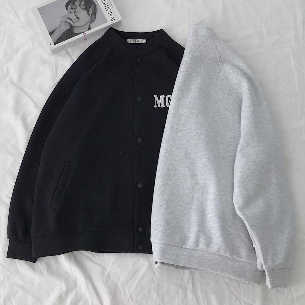 Áo Khoác Bomber Nữ MOOD JEM CLOSET  Form Rộng Thiết Kế Basic 2 Màu Xám Đen Phong Cách Hàn Quốc MOOD 10333