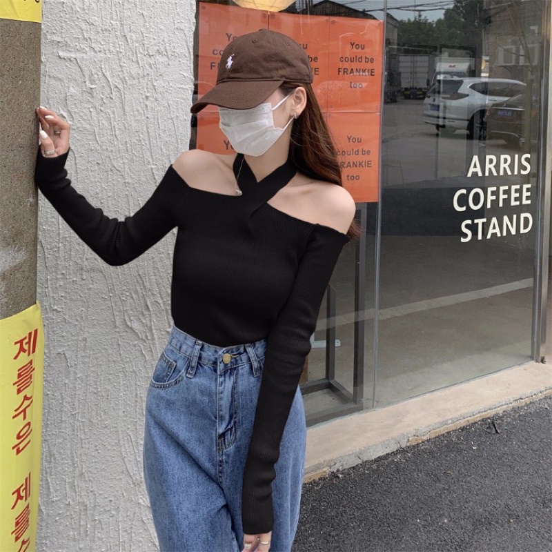 Áo yếm trễ vai tay dài-alohashop91