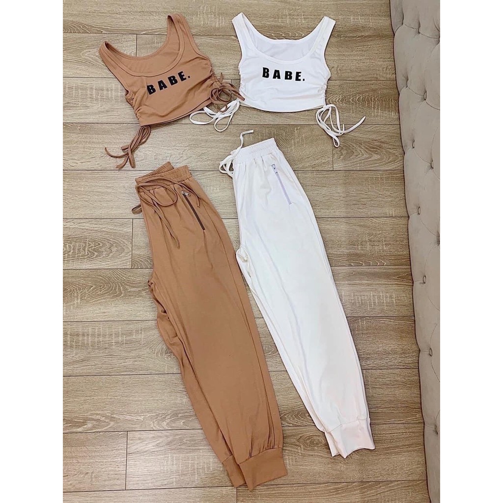 Set bộ áo ba lỗ rút babe quần dài bo ống xinh