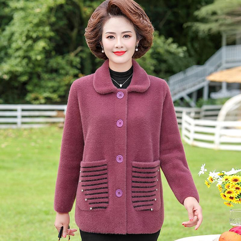 Phụ nữ trung niên và cao tuổi áo len lông cừu dày dặn của mùa thu đông các bà mẹ mặc