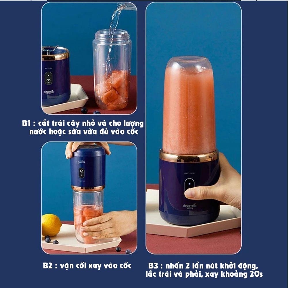 Máy Xay Sinh Tố Cầm Tay Mini, Máy Xay Hoa Quả Đa Năng Chigo Dung Tich 400ml Công Suất Cao, Sạc Pin Tích Điện Tiện Lợi