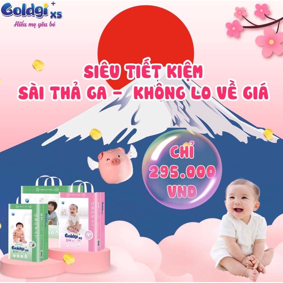 QUÀ TẶNGBỉm GOLDGI+ cao cấp và GOLDGI +X5 Nhật Bản mẫu mới quần/dán đủ size Nb92/S84/M66/M60/L56/L48/XL44/XXL32