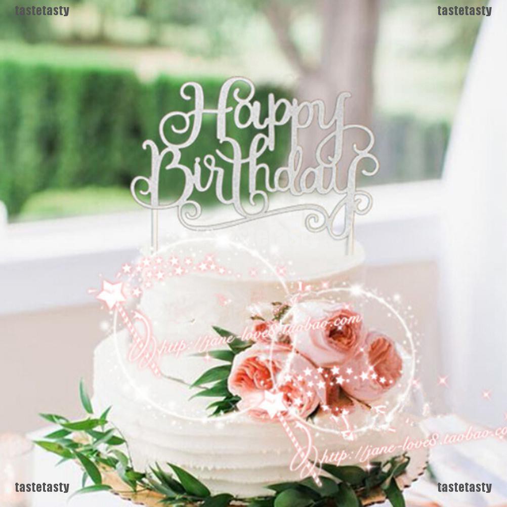 Que cắm bánh kem màu bạc vàng chữ Happy Birthday trang trí sáng tạo