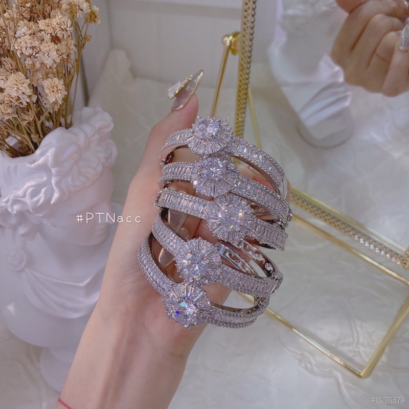 ᴾᵀᴺᵃᶜᶜ Vòng tay + nhẫn bạch kim đính đá siêu sáng