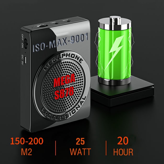 MÁY TRỢ GIẢNG MEGA S878 MEGAPHONE SIÊU MỎNG, SIÊU NHỎ GỌN, LOA ÂM THANH LỚN