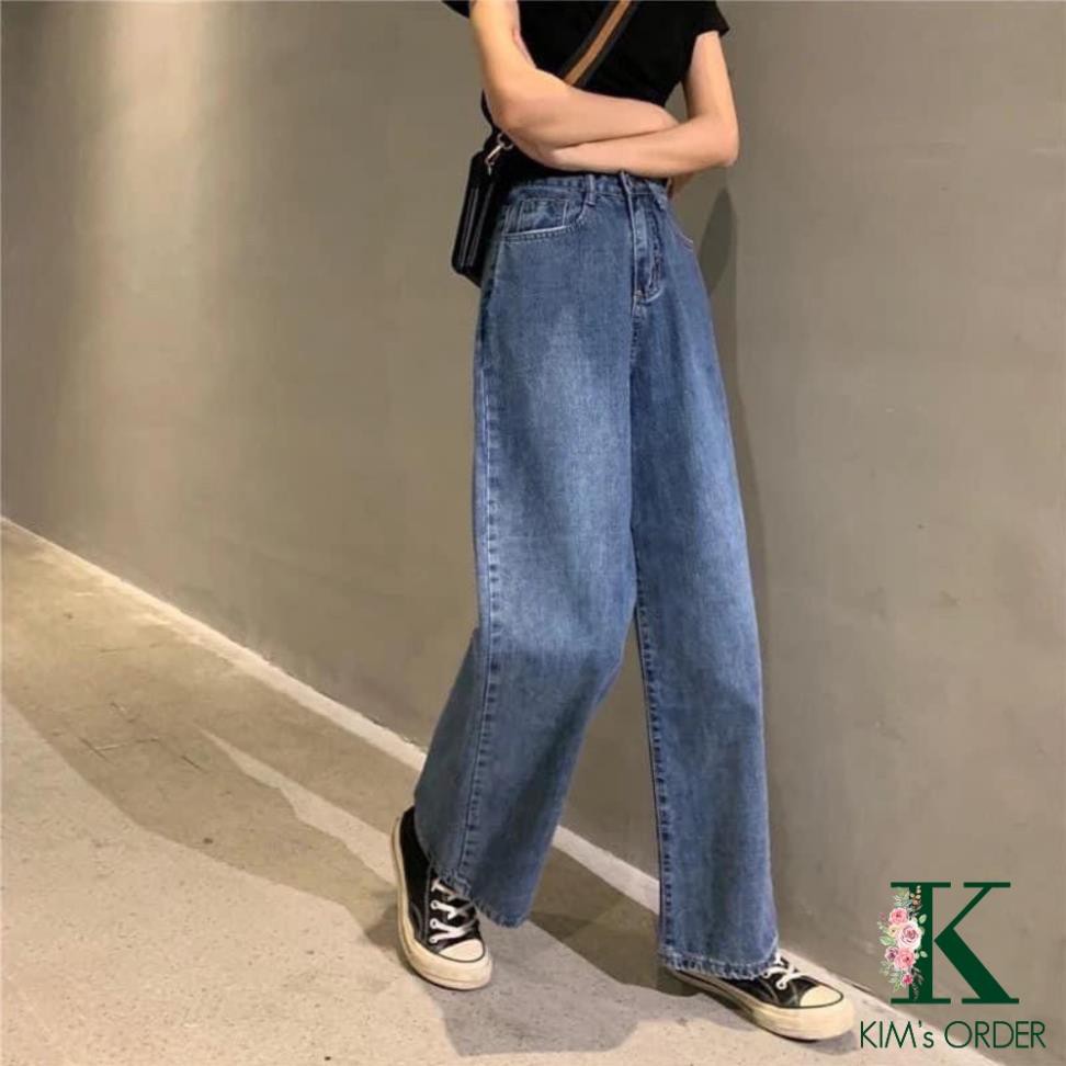 Quần jean nữ ống suông phom rộng cạp cao lưng cao xanh đậm tiểu thư phong cách Ulzzang Hàn Quốc đủ size loại đẹp !