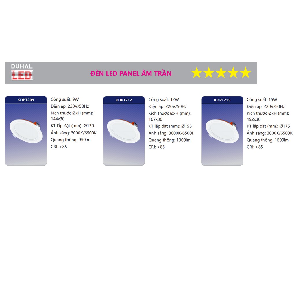 Đèn led âm trần Panel Duhal 7W 9W 12W 15W 18W
