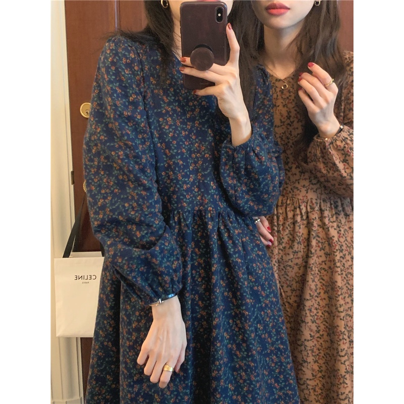 Đầm hoa dài tay phối ren 47918 thanh lịch cho nữ