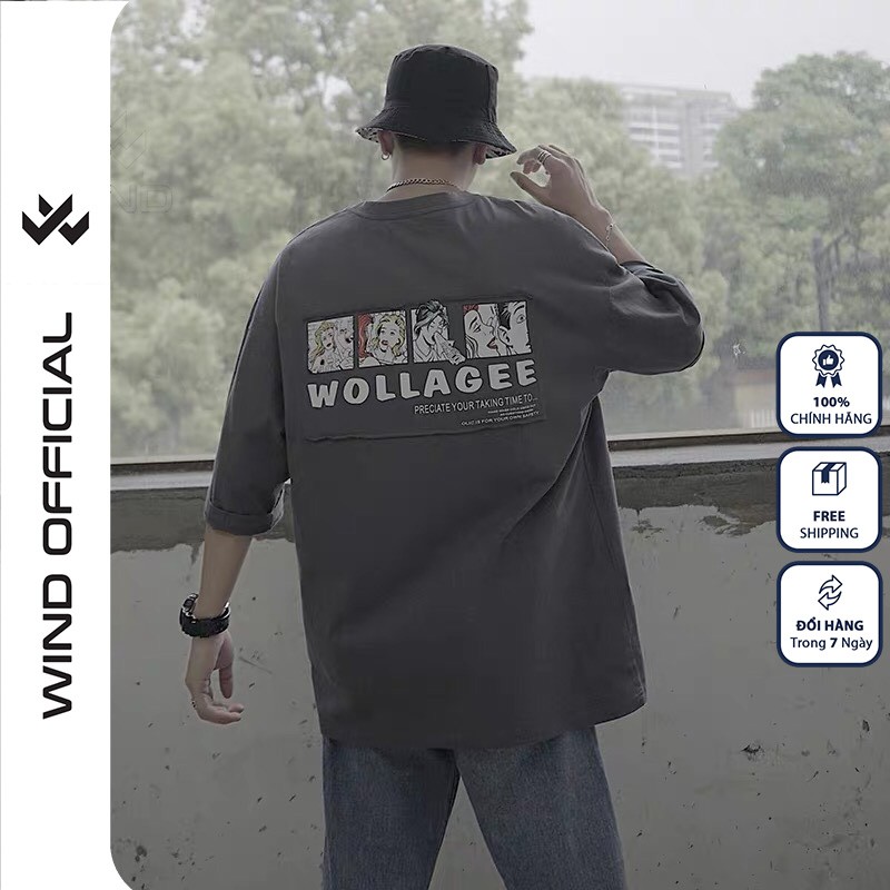 Áo thun tay lỡ WIND unisex form rộng Wollagee thời trang nam nữ oversize ulzzang | BigBuy360 - bigbuy360.vn