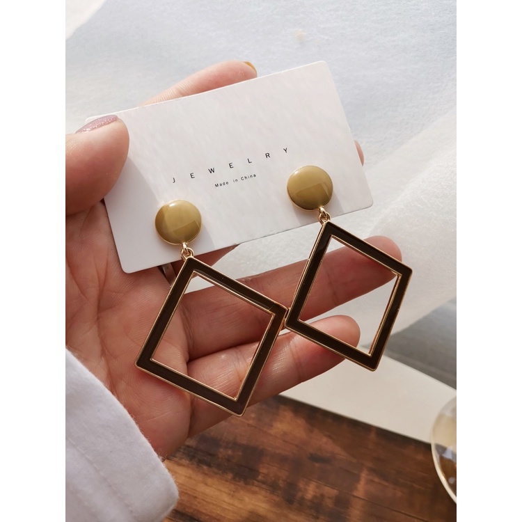 Bông tai hình vuông cá tính phong cách Hàn Quốc dành cho nữ