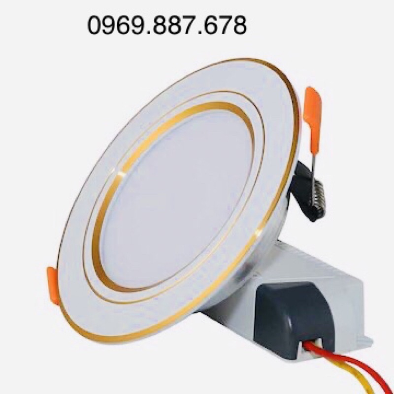 Đèn led âm trần ba chế độ 7w 9w viền vàng, Đèn led viên vàng downlight ba chế độ