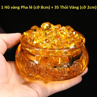 Hủ Vàng Bát Tụ Bảo Lưu Ly ( Cỡ Trung 8cm ) Chiêu Lộc Tụ Tài + Nhiều Kim Nguyên Bảo mang lại tài lộc cho gia chủ (35v2cm)
