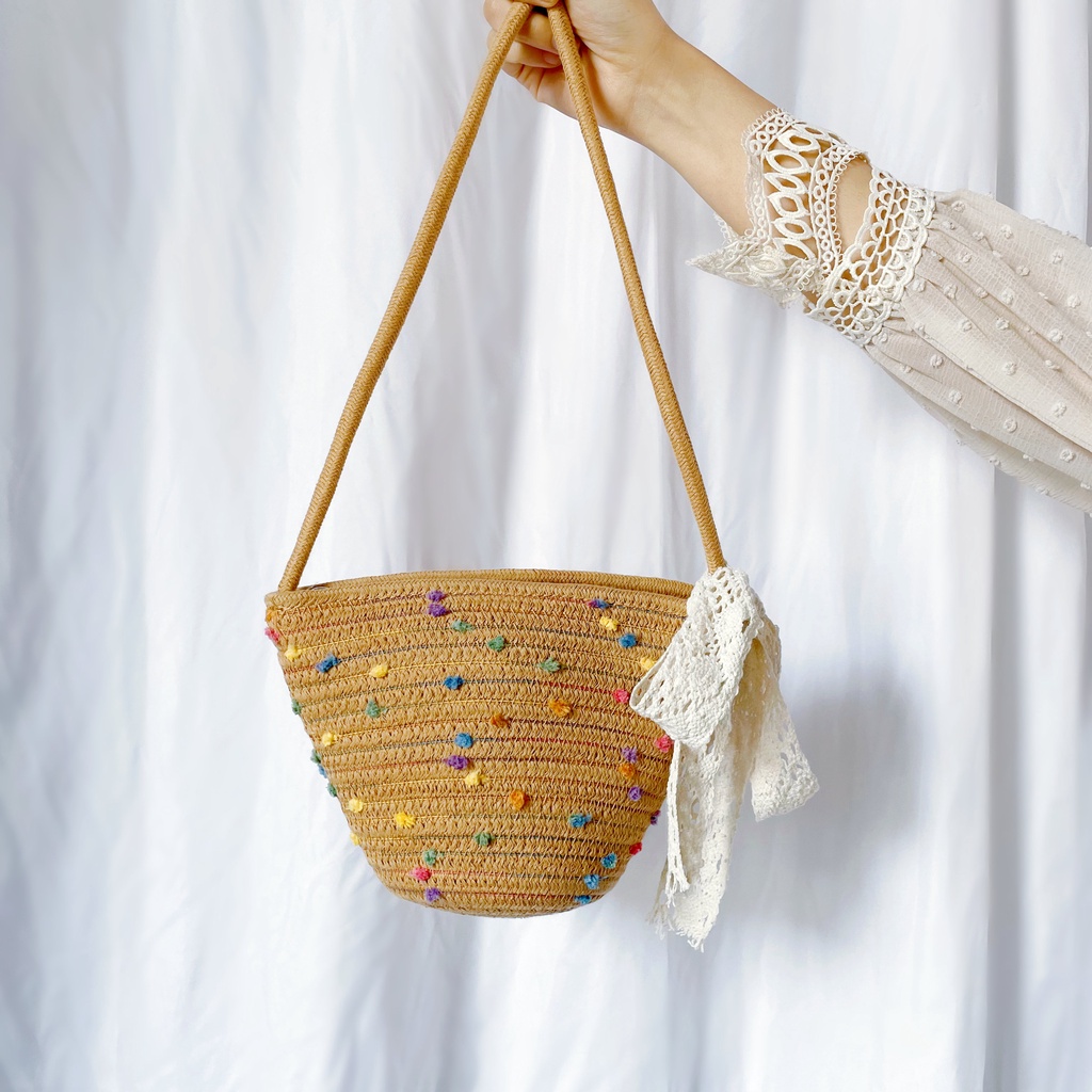 Túi xách nữ thông thường Túi đeo chéo xu hướng thời trang Túi dệt dây cotton đầy màu sắc Túi đeo vai Túi nữ dễ thương