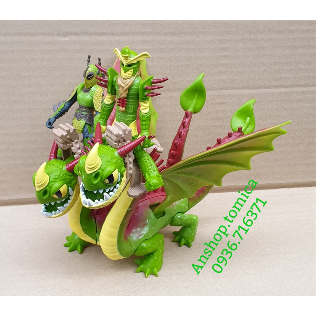Mô hình nhân vật Rồng 2 đầu màu xanh lá kèm nhân vật trong phim "Bí Kíp Luyện Rồng"