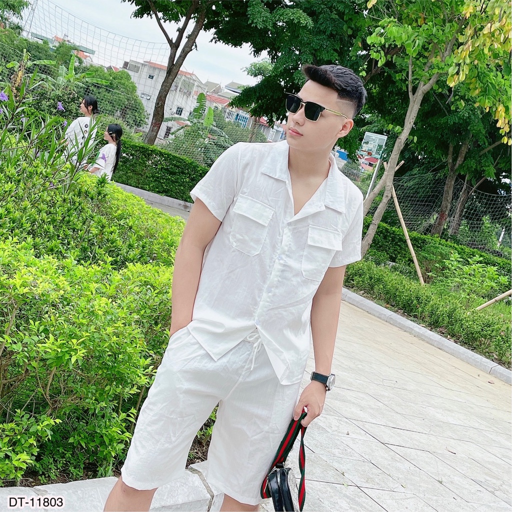 Bộ Đũi Nam . Bộ Đồ Đũi Nam Cổ Bẻ Chất Liệu Vải Đũi Thái Dày Dặn Thấm Hút Mồ Hôi 3 Màu DT Fashion Menwear