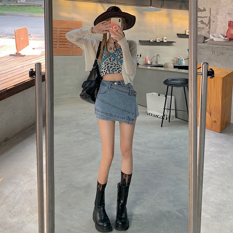 Quần short denim giả váy lưng cao dáng ôm thời trang mùa hè phong cách mới cho nữ 2021