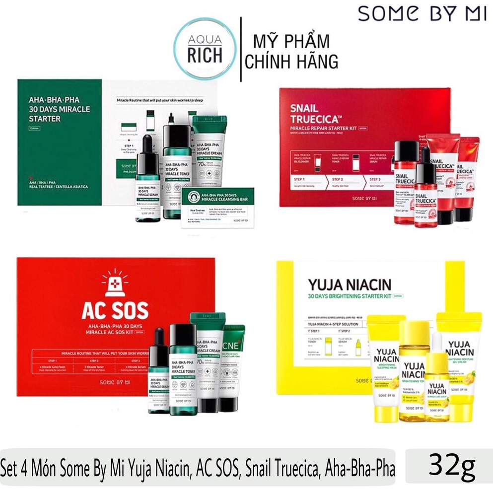 Set 4 Món Some By Mi Yuja Niacin, AC SOS, Snail Truecica, Aha-Bha-Pha 30Days Miracle Set 4 Kit