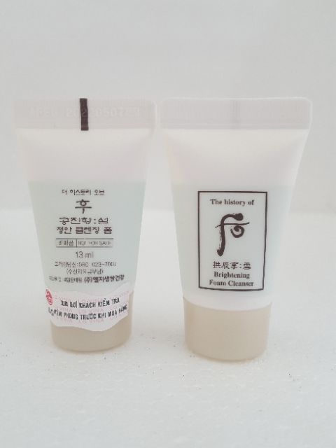 Sữa Rửa Mặt Dưỡng Trắng Làm Sáng Da Gong Jin Hyang Seol Whoo Brightening Cleansing Foam 13ml