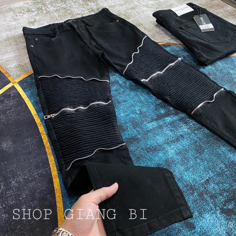 Quần jean vá nhăn phối 6 khoá,quần jean phối khoá zip vá nhăn gối