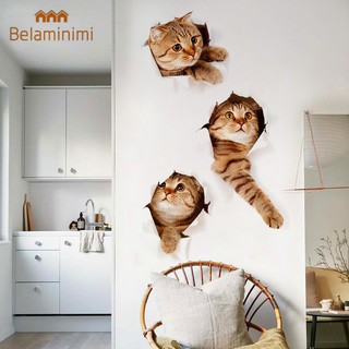 Decal dán tường hình mèo 3D dễ thương