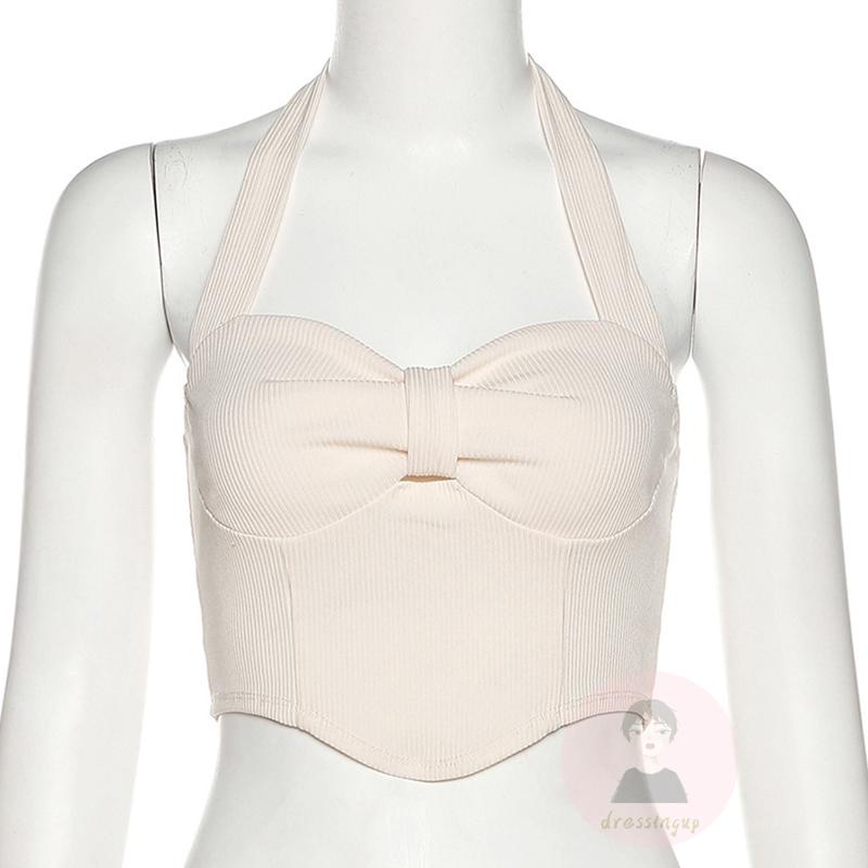 Áo Tank Top Không Tay Hở Lưng Màu Trơn Thắt Nơ Dành Cho Nữ