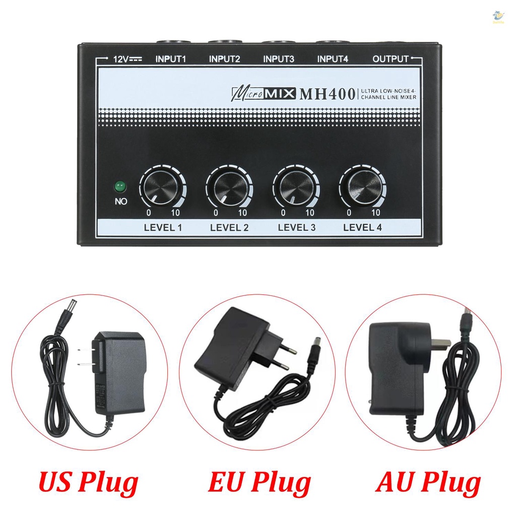 Thiết Bị Trộn Âm Thanh 4 Kênh Smh400 Mini Với Đầu Vào 1/4-inch TS Đầu Ra Điều Chỉnh Âm Lượng Cho Đàn Guitar Bass