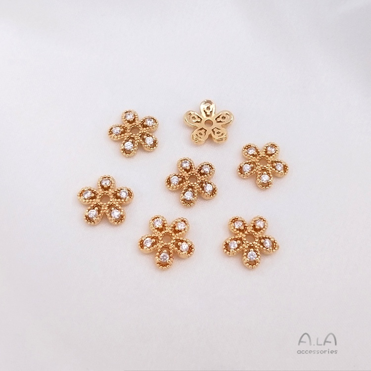 Hạt Xỏ Vòng Tay Hình Hoa Tuyết zircon Bằng Đồng 14K Màu Sắc Tùy Chọn DIY