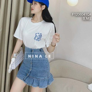 Chân váy jean nút ngắn đuôi cá phối xếp ly