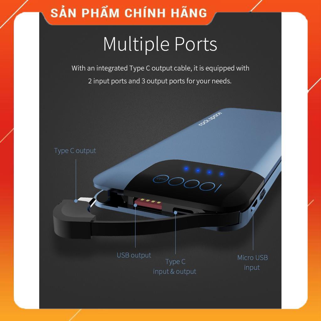 Pin dự phòng Rockspace P40 hỗ trợ sạc nhanh Quickcharger QC3.0 Power Bank 10000mAh - Hàng chính hãng bảo hành 12 tháng