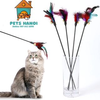 Đồ chơi que nhựa lông vũ có chuông trêu chọc mèo cưng vui nhộn- Que chọc mèo - Pets Hanoi